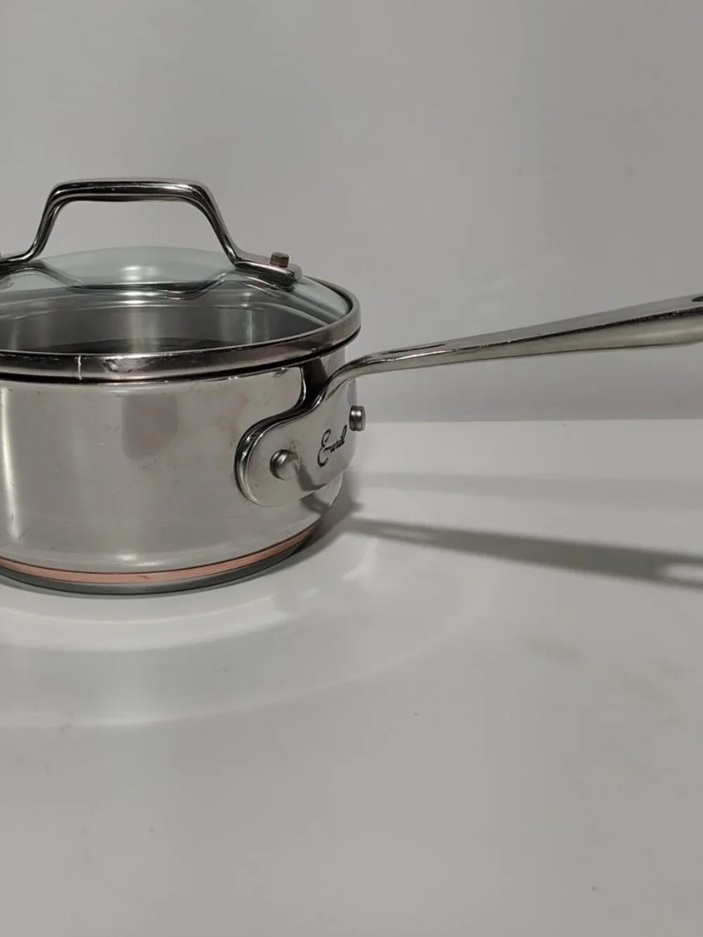 Emeril 1 Qt Quart Cook Saucepan Pot Stainless Steel Copper Core Glass Lid